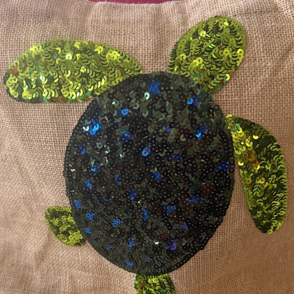Beige Tote Bag with sequin Turtle Design - Picture 3 of 8